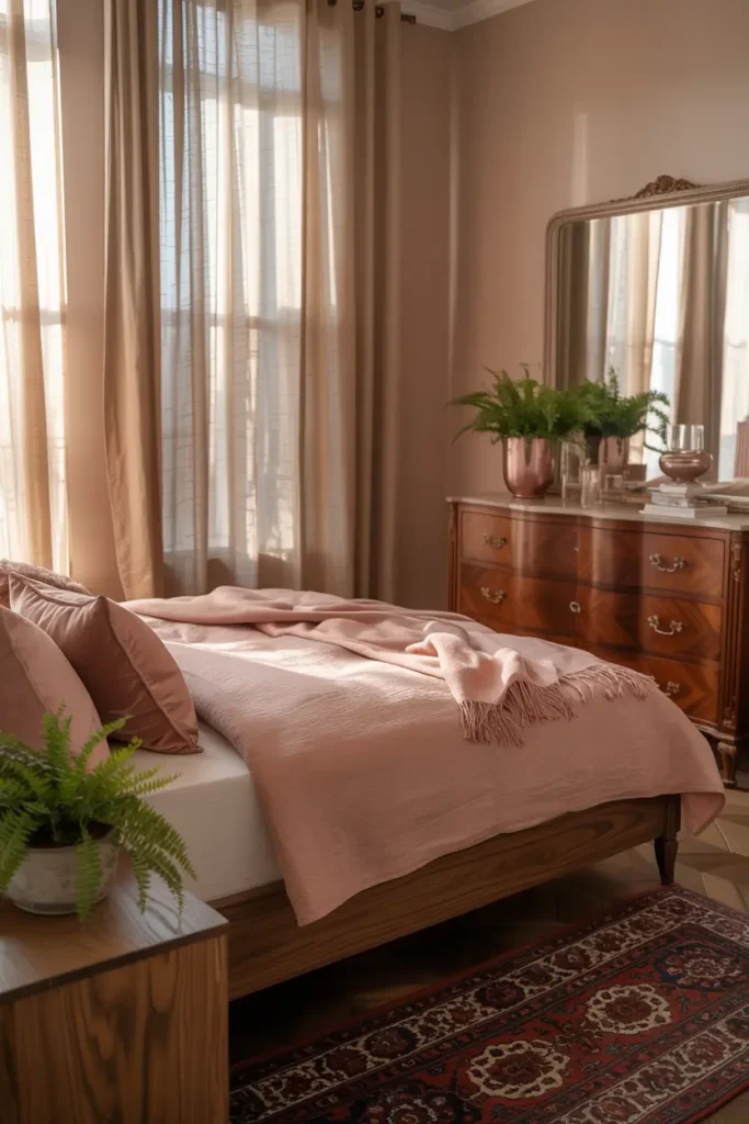 Warm Wood Tones and Rose Details