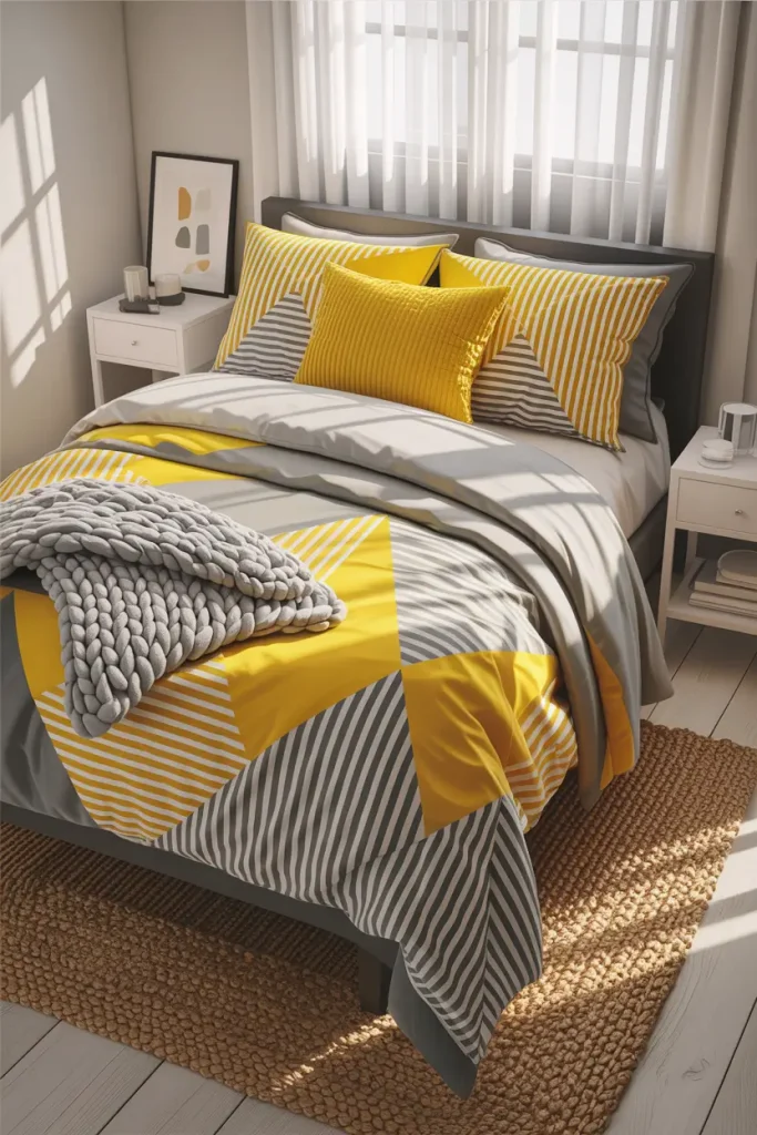Yellow and Grey Bedding with Geometric Patterns