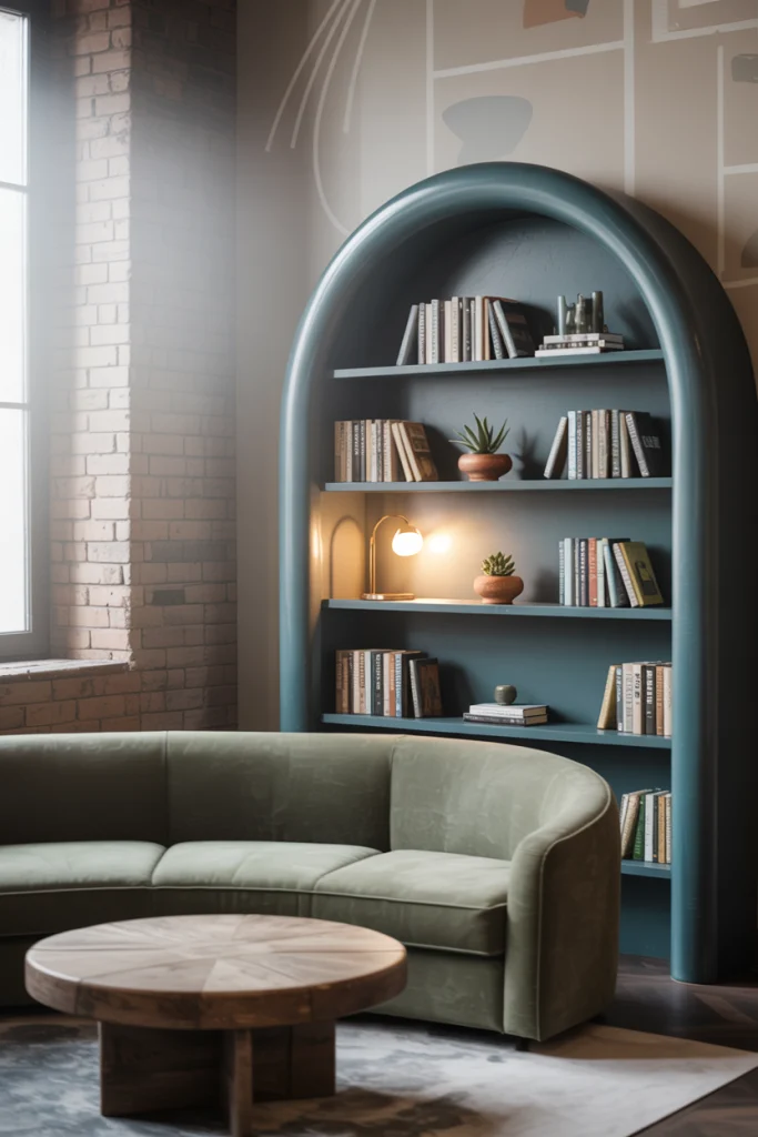 Arched Bookshelves for Architectural Interest