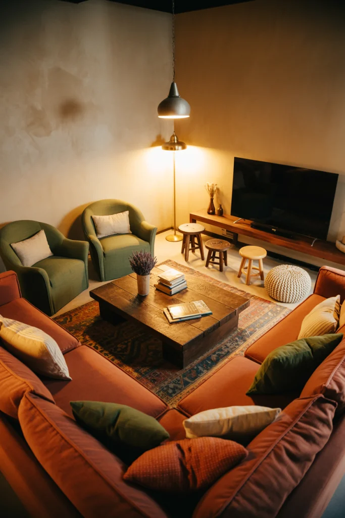Arrange seating for conversation, not TV domination