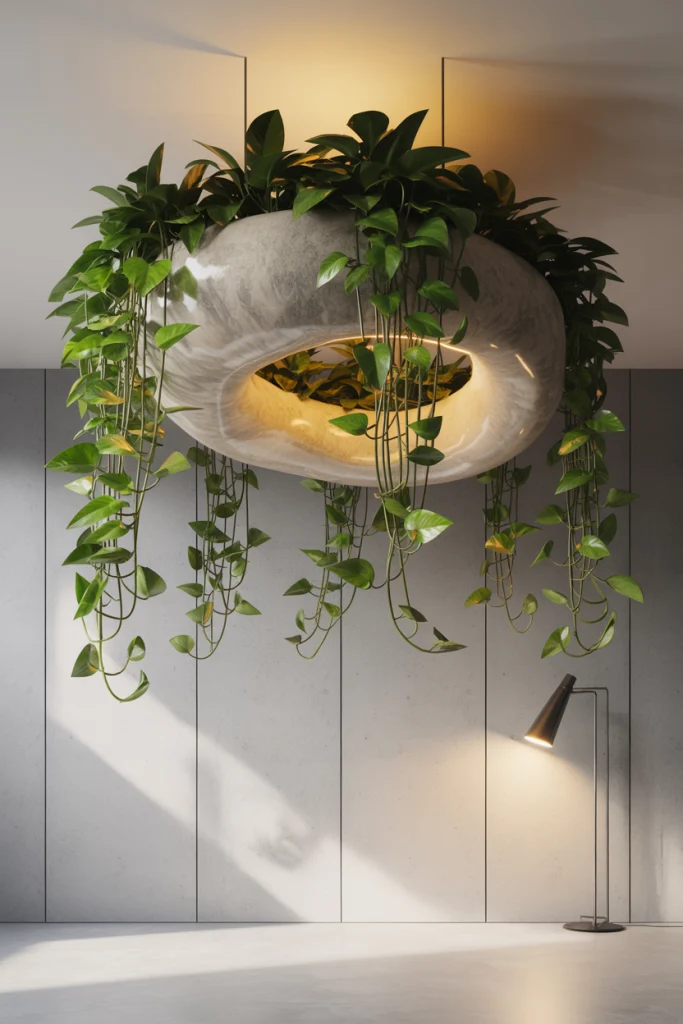 Artistic Hanging Sculptures with Built-In Planters
