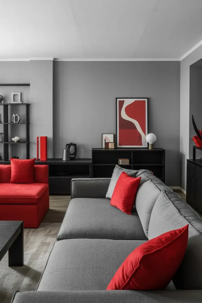 Balanced Grey Foundation with Bold Red Accents