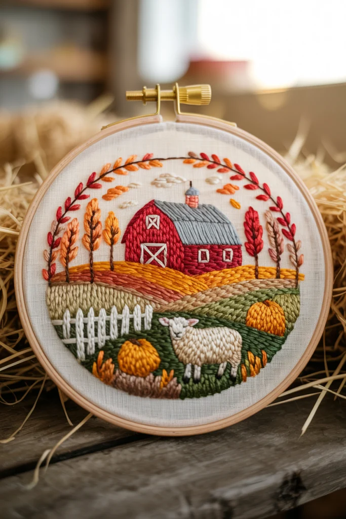 Barn and Farm Scene Embroidery for Storytelling
