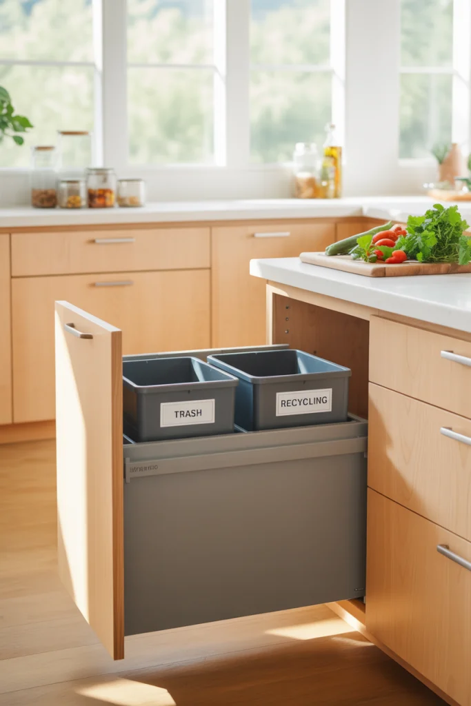 Built-In Pull-Out Trash Drawers for a Clean Look