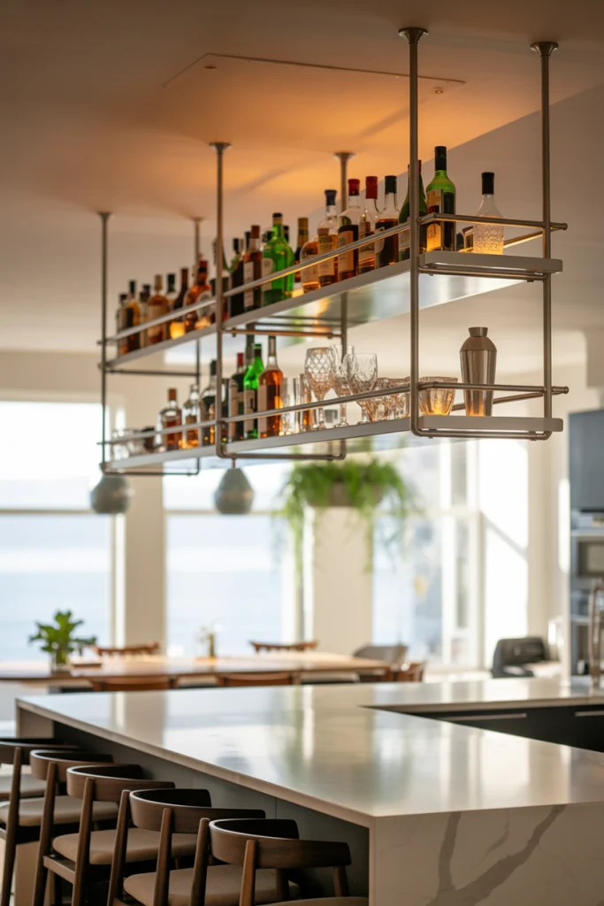 Ceiling-Mounted Bar Shelves