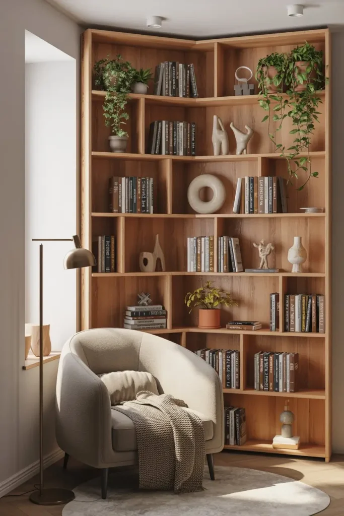 Corner Bookshelves to Maximize Unused Spaces