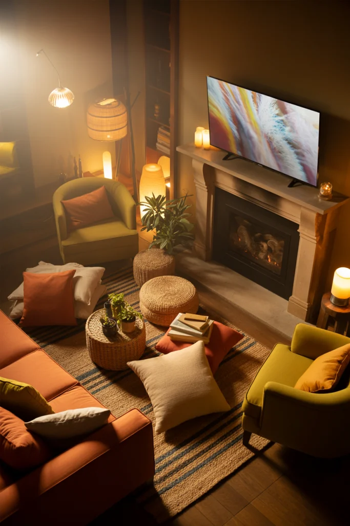 Corner Fireplace with Angled TV Mount