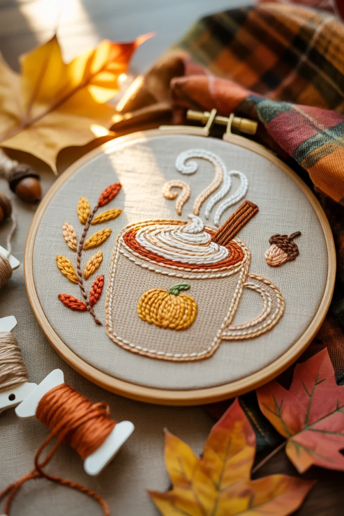 Cozy Drink Embroidery with Seasonal Flair