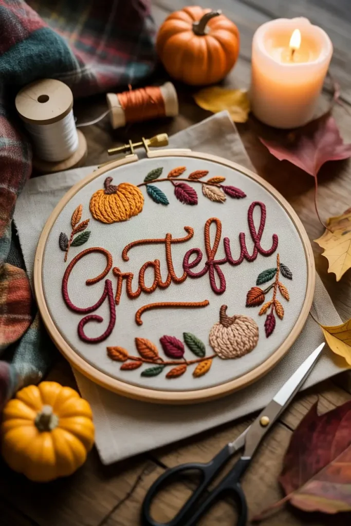 Cozy Fall Quote Embroidery to Set the Mood