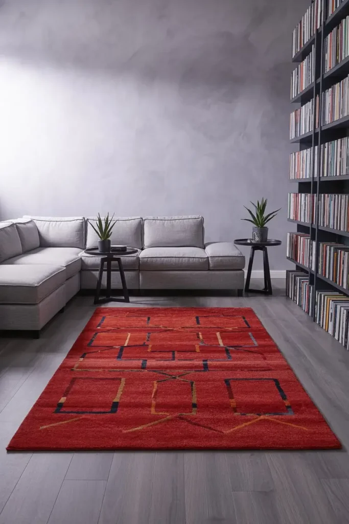 Cozy Red Rugs on Grey Floors