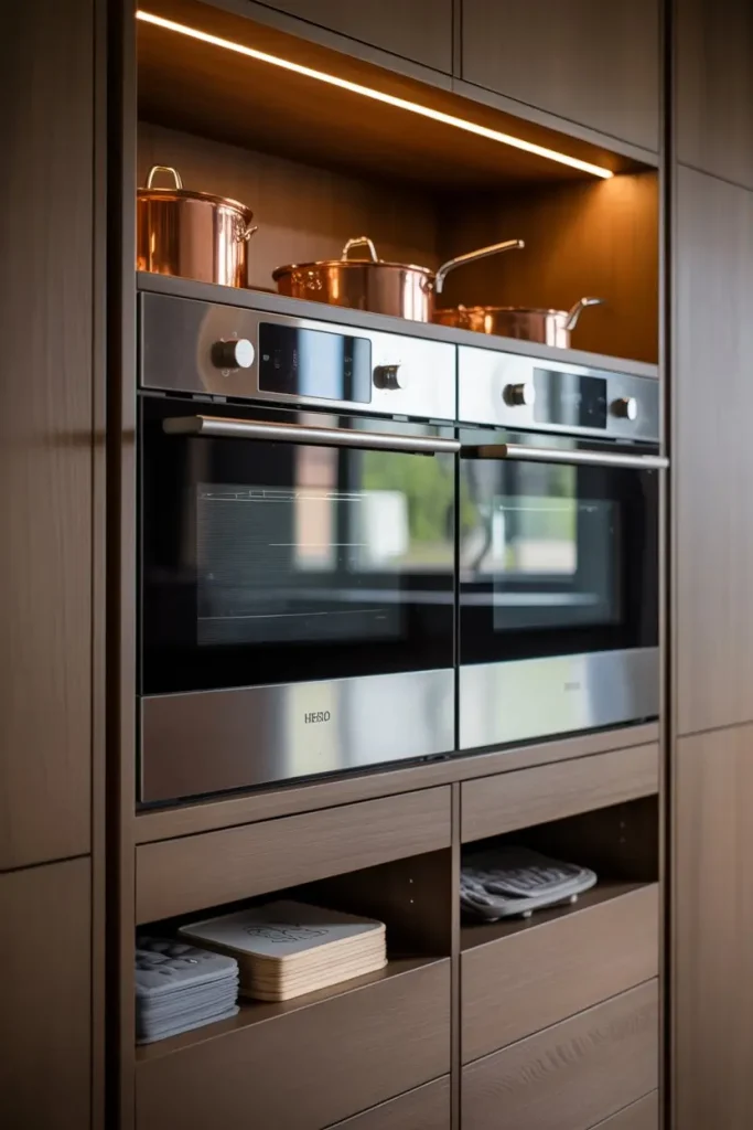 Custom Double Oven Cabinets with Hidden Storage