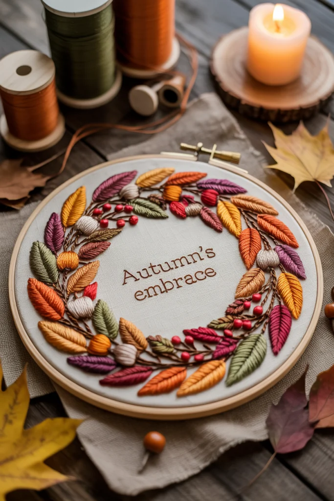 Fall Wreath Embroidery as Statement Art