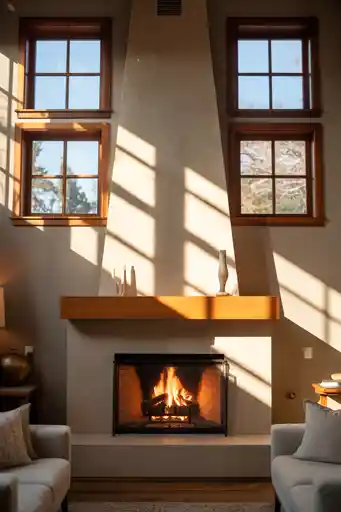 Fireplace with Overhead Windows