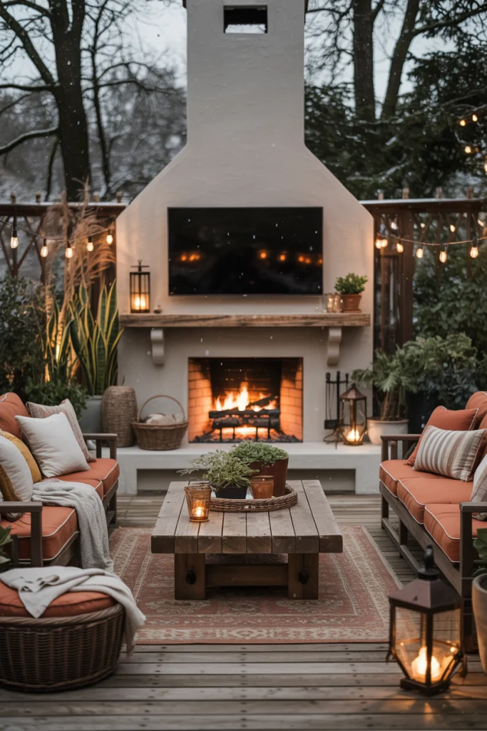 Fireplace with TV in Outdoor Living Space