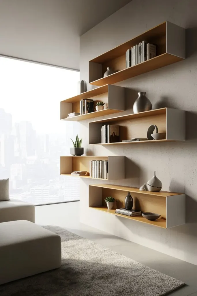 Floating Box Shelves as Wall Features
