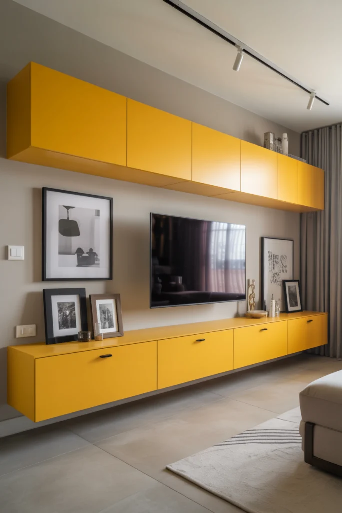 Floating Yellow Cabinets and Storage