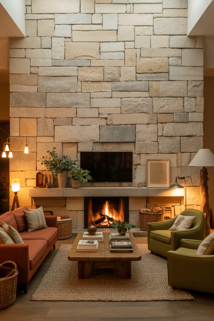 Floor-to-Ceiling Stone Wall