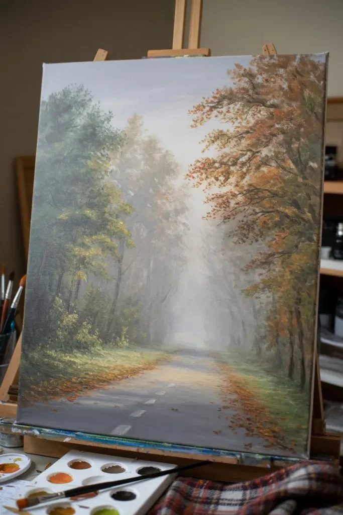Foggy Autumn Morning on Canvas