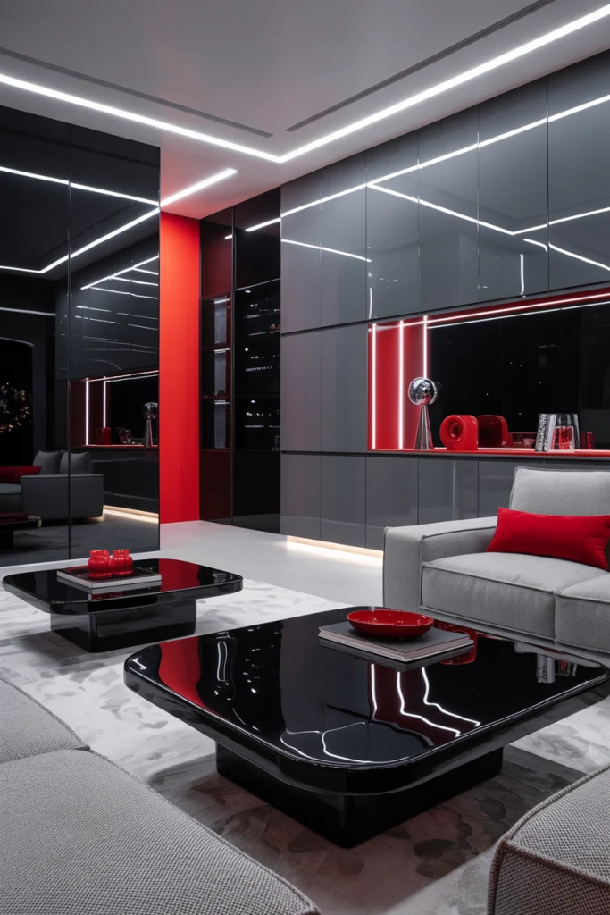 Futuristic Look with Glossy Black and Bold Red