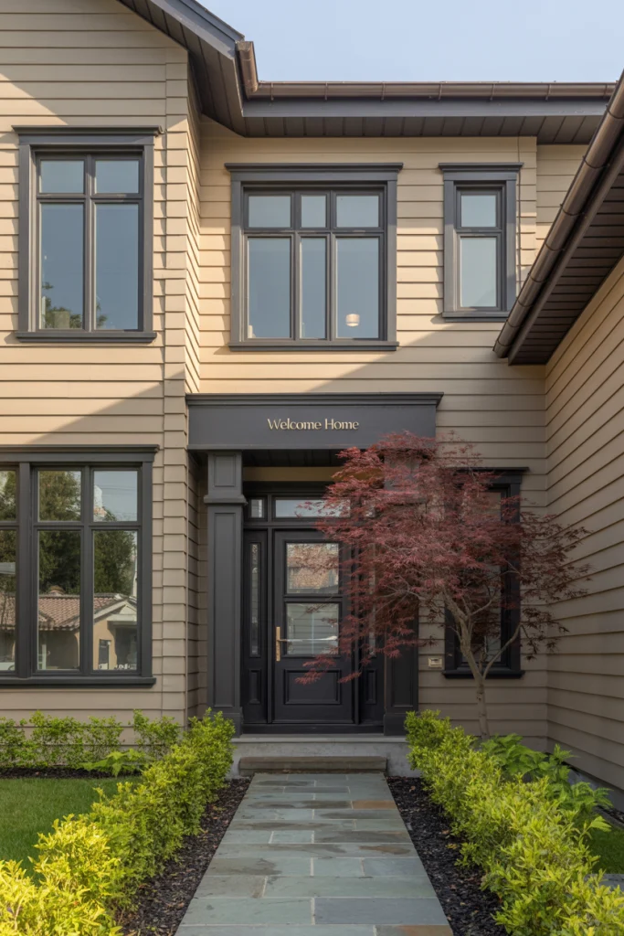 Greige with Black Window Casings