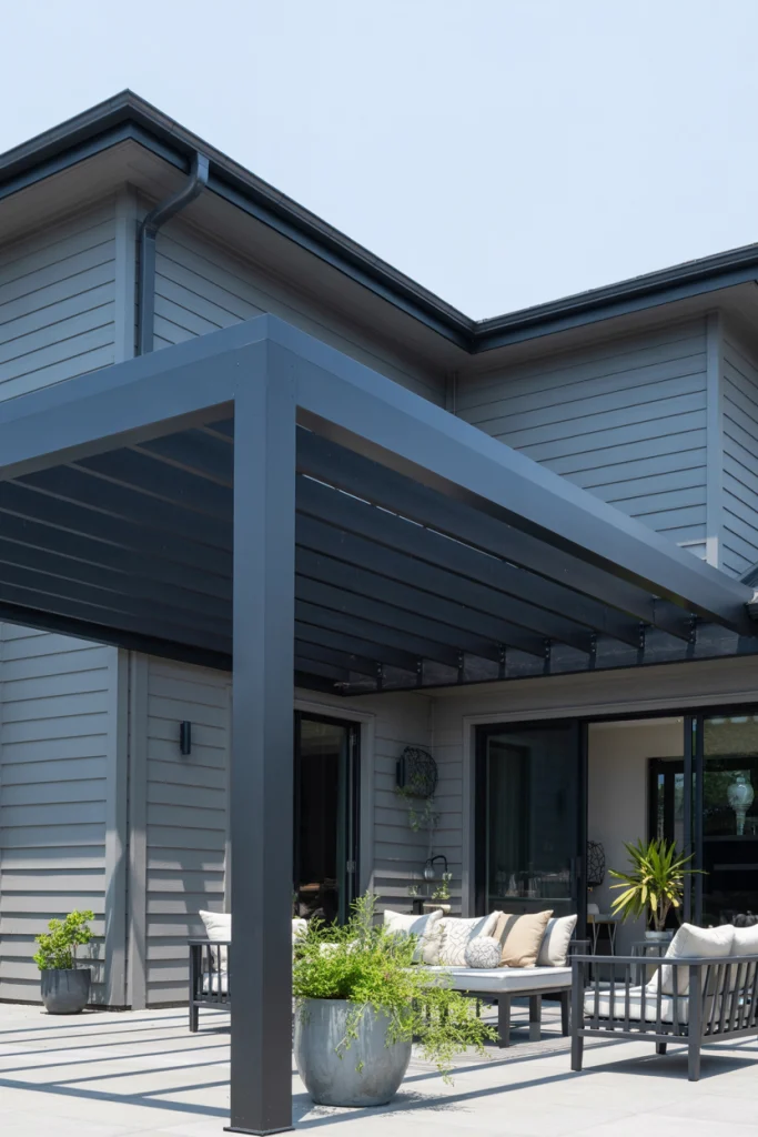 Grey Homes with Black Pergolas