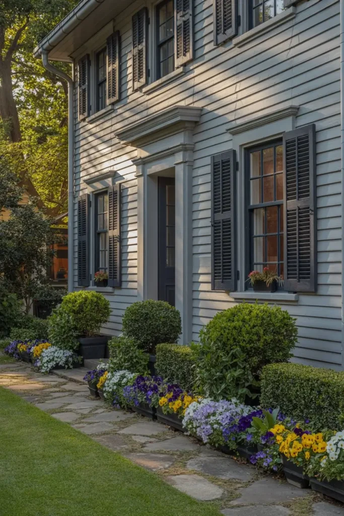 Grey Homes with Black Shutters