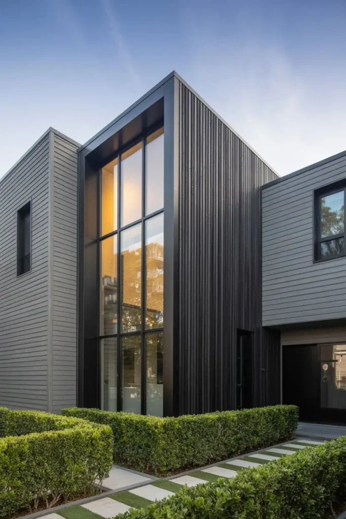 Grey Siding with Black Accent Walls