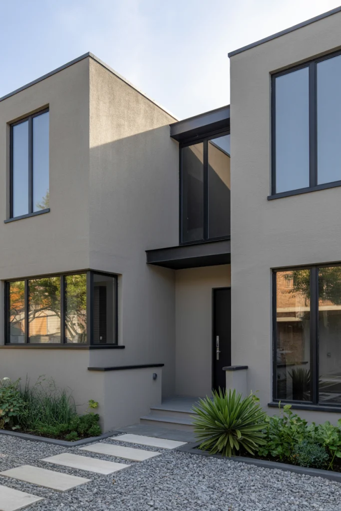 Grey Stucco with Black Trim Details