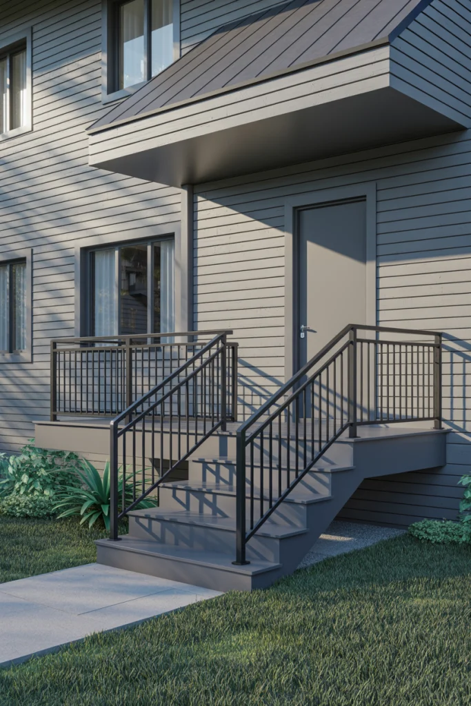 Grey with Black Metal Railings
