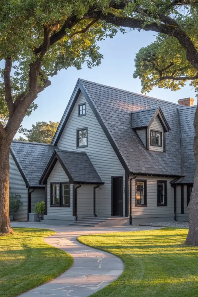 Grey with Black Roof Shingles