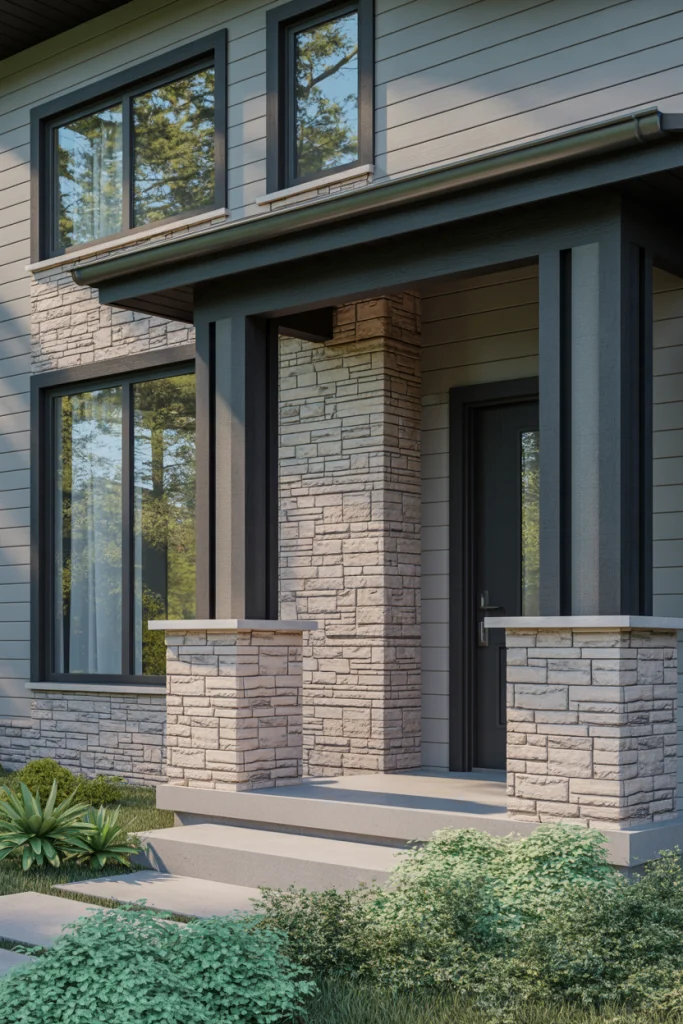 Grey with Black Trim and Stone Accents