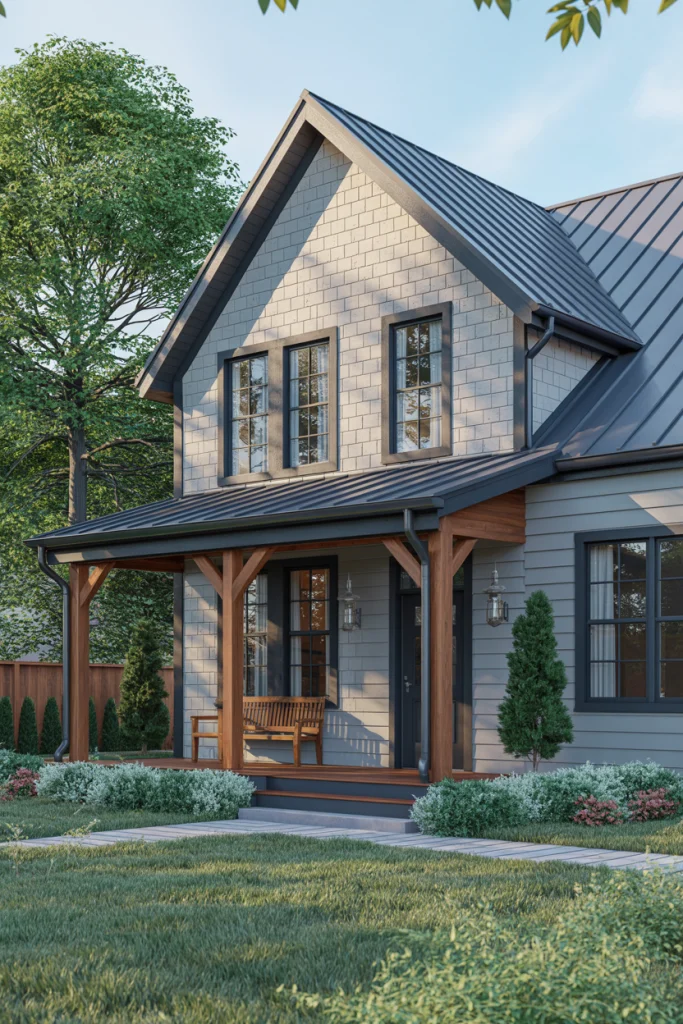 Grey with Black Trim and Wood Accents
