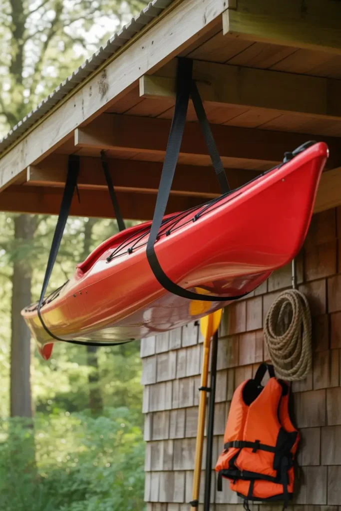 Hanging Kayaks Under Eaves