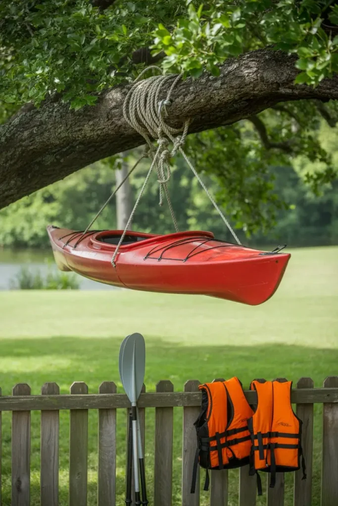 Hanging Kayaks with Pulley Systems