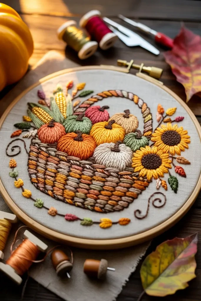 Harvest Basket Embroidery for Seasonal Abundance