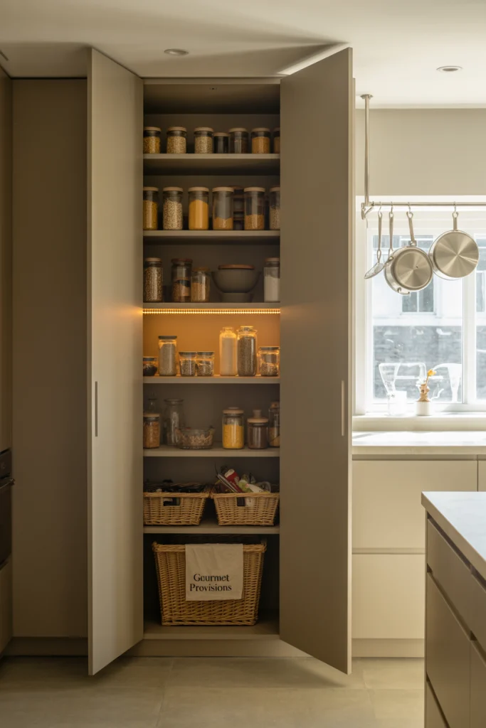 Hidden Pantry Behind Cabinet Doors
