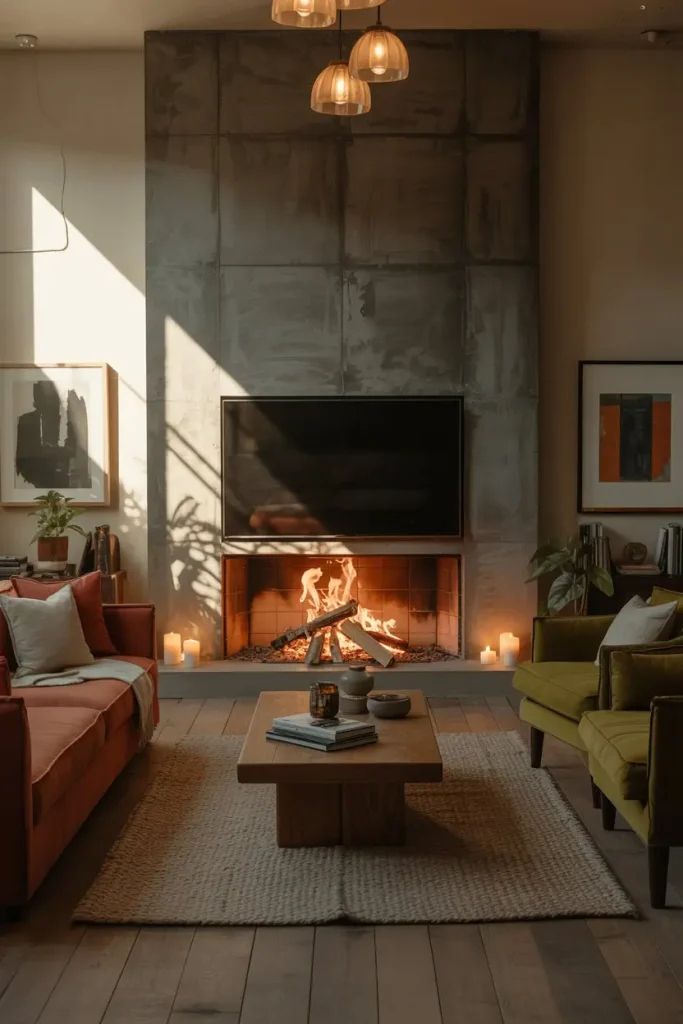 Industrial Concrete Fireplace Wall