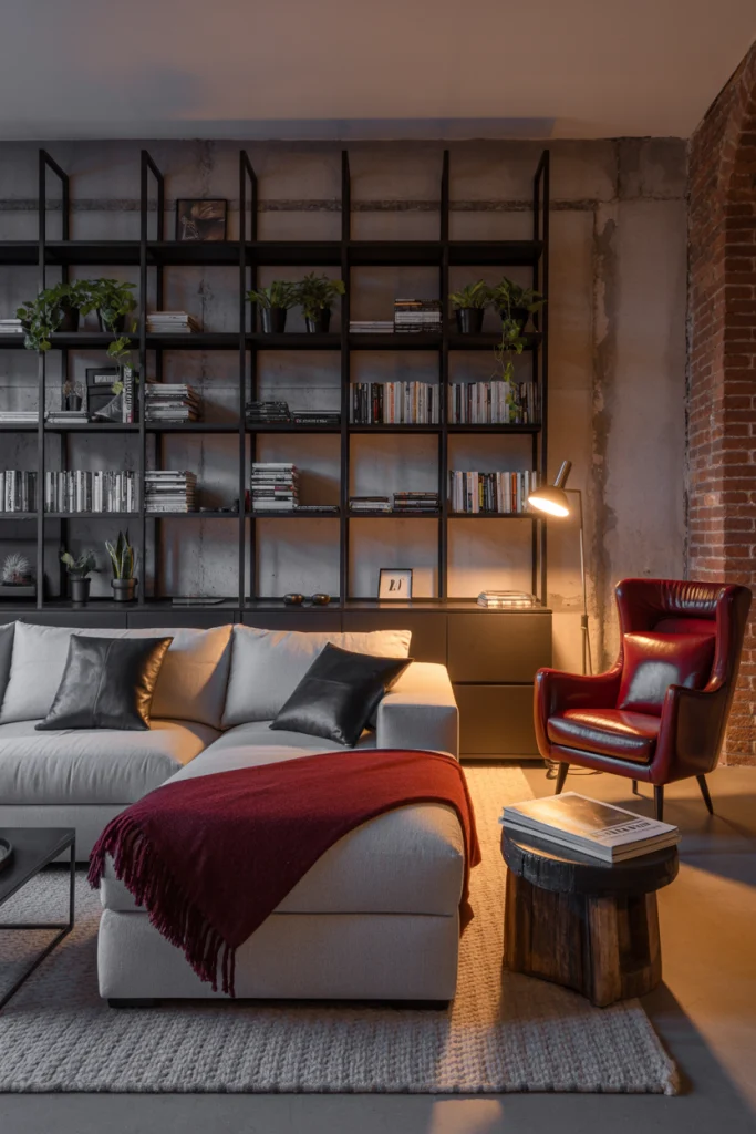 Industrial Loft Style with Exposed Grey and Red Elements