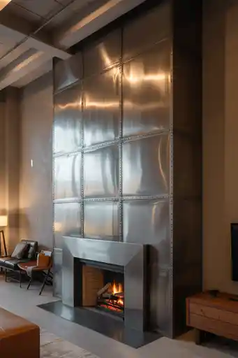 Industrial-Style Fireplace with Metal Cladding