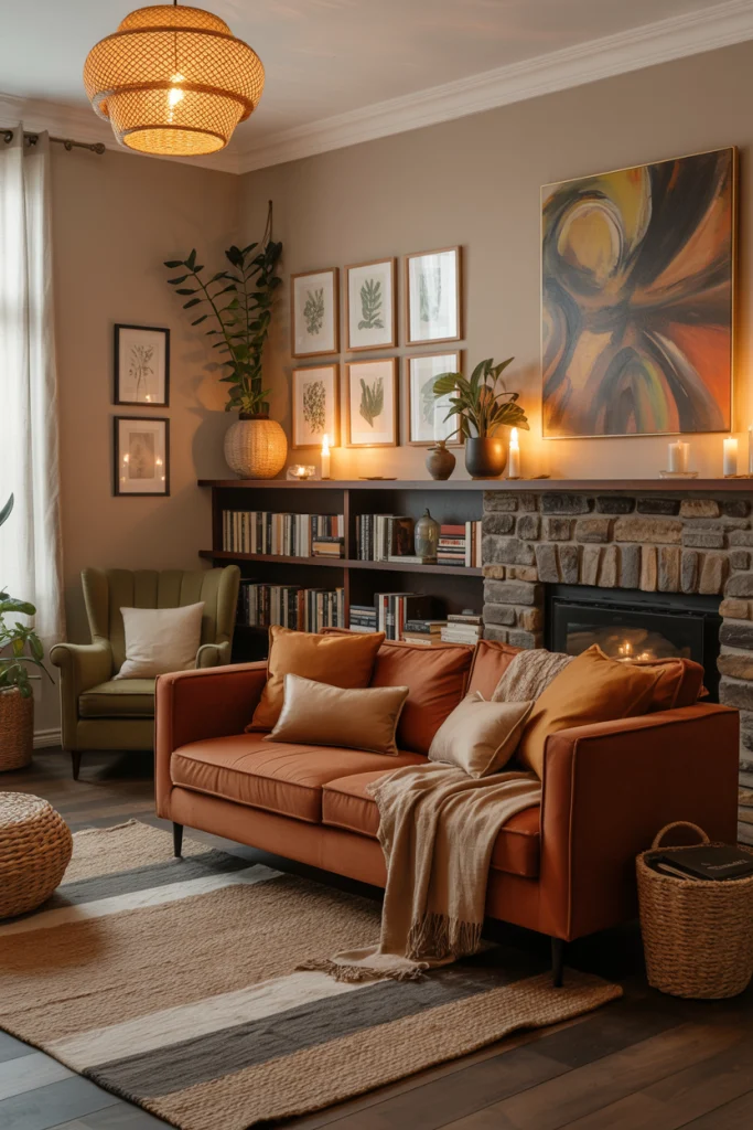 Layer art and books to show life and warmth