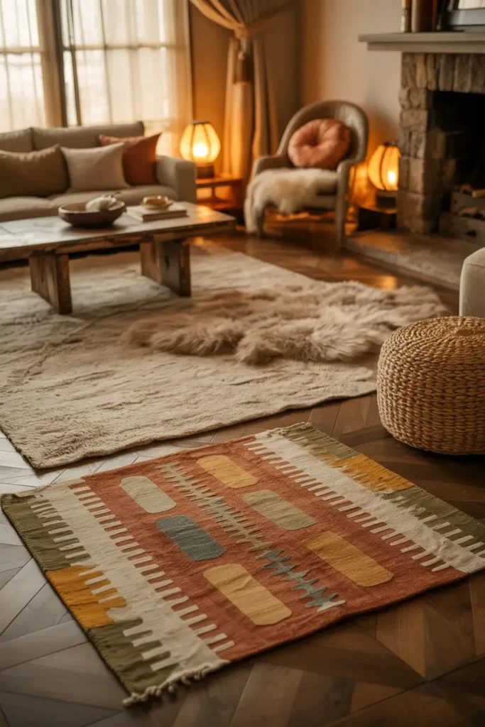 Layer rugs for comfort and sound control