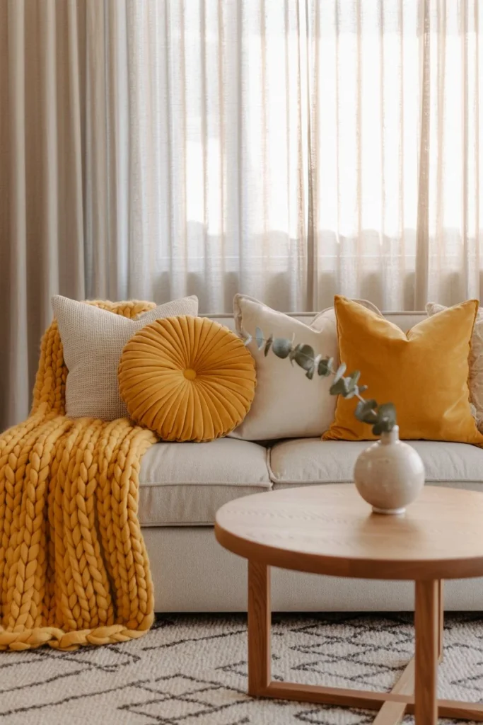 Layering with Yellow Throws and Cushions