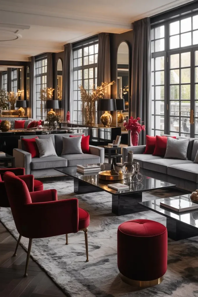 Luxurious Velvet in Red and Grey Tones