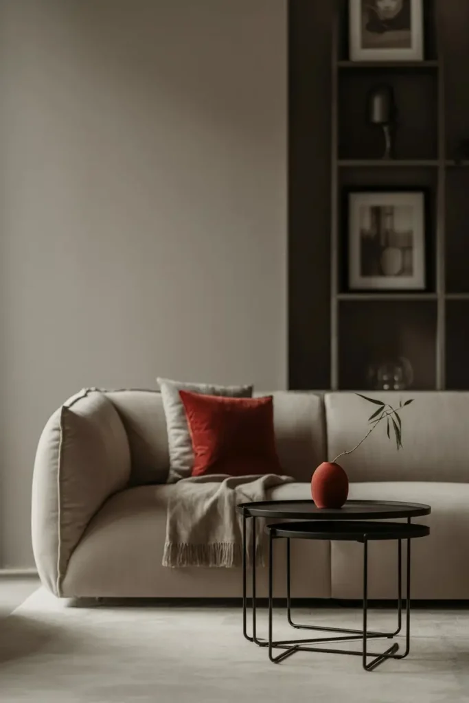Minimalist Approach with Clean Grey and Subtle Pops of Red
