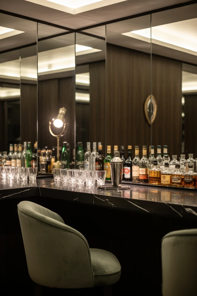 Mirrored Back Bar Shelves