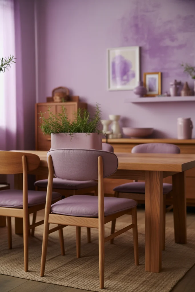 Mix Soft Violets with Warm Wood