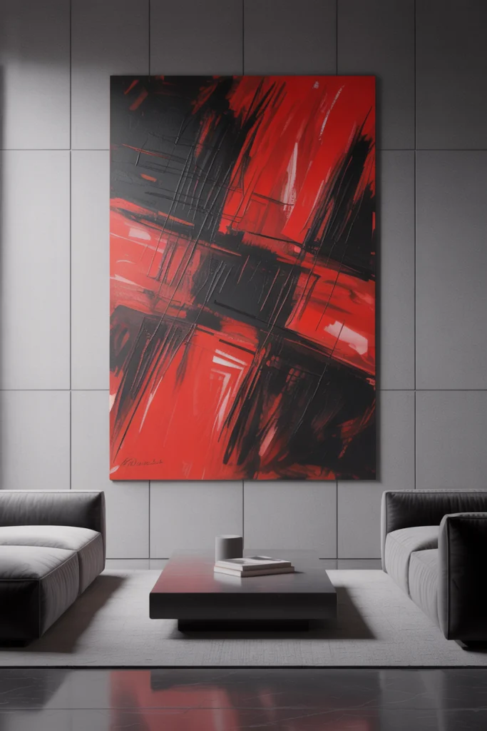 Modern Grey Walls with Black and Red Artwork