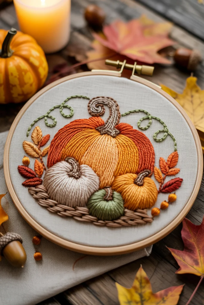 Pumpkin Embroidery for Seasonal Warmth