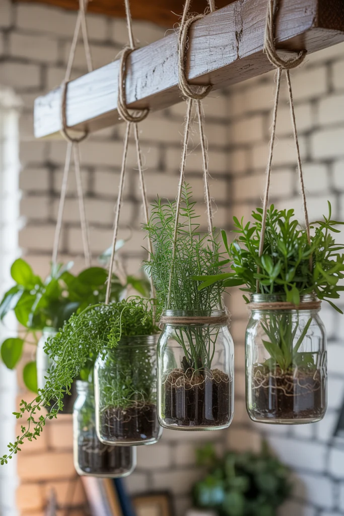 Recycled Glass Jar Hanging Planters