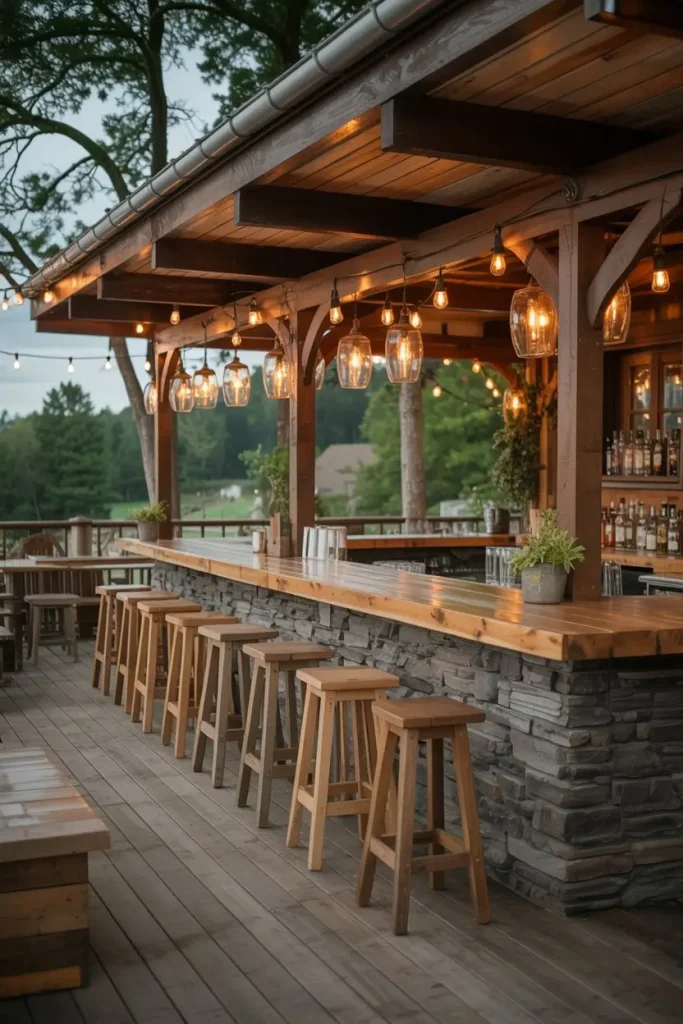 Rustic Under Deck Bar with Natural Wood Finishes